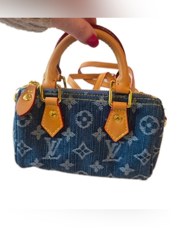 The Unbranded Brand Handbags - Luxury Fashion Denim Mini Speedy Bag in Blue with Tan Trim